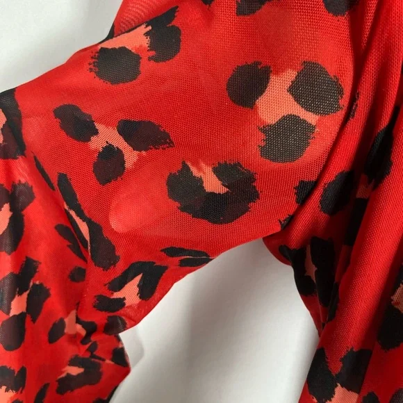 🎄CAbi Siren Wrap Dress Savage Skin: Red and Black Animal Print Midi Dress Sz L - Picture 5 of 7